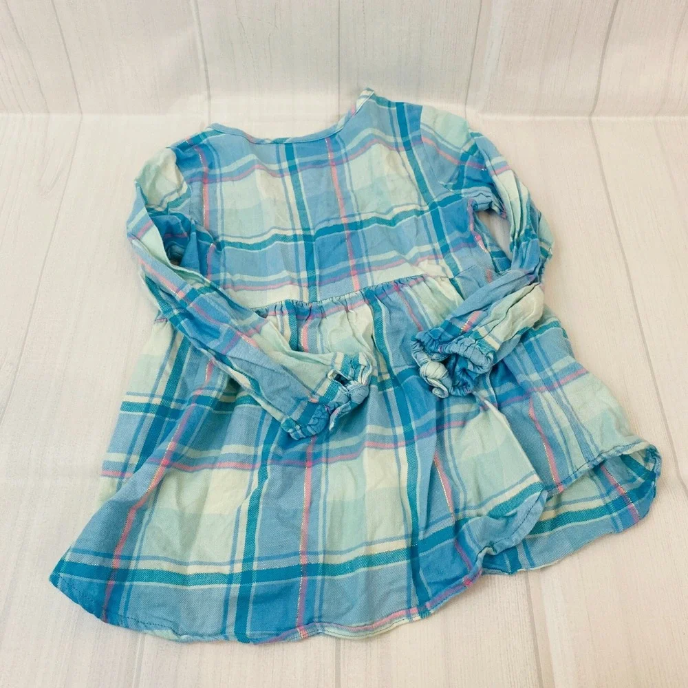 OshKosh Blue Plaid Top Kids Girls Size 4T Metallic Country Holiday Western